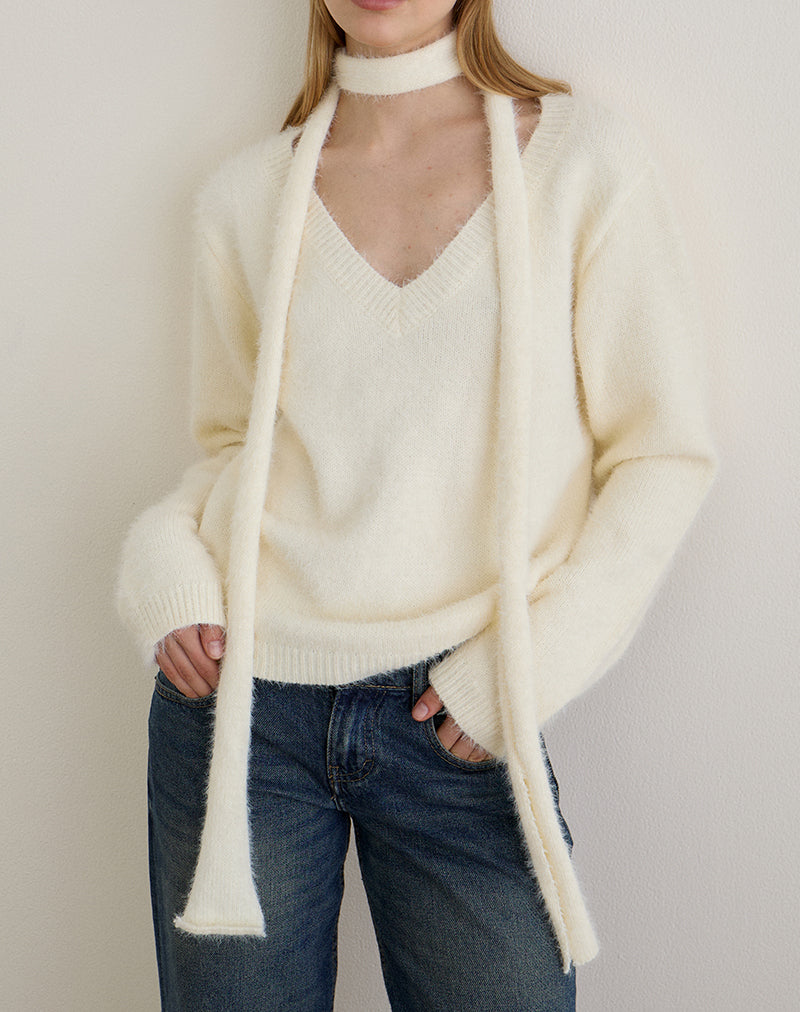 Immagine di Dikara Maglione con sciarpa in maglia bianco sporco
