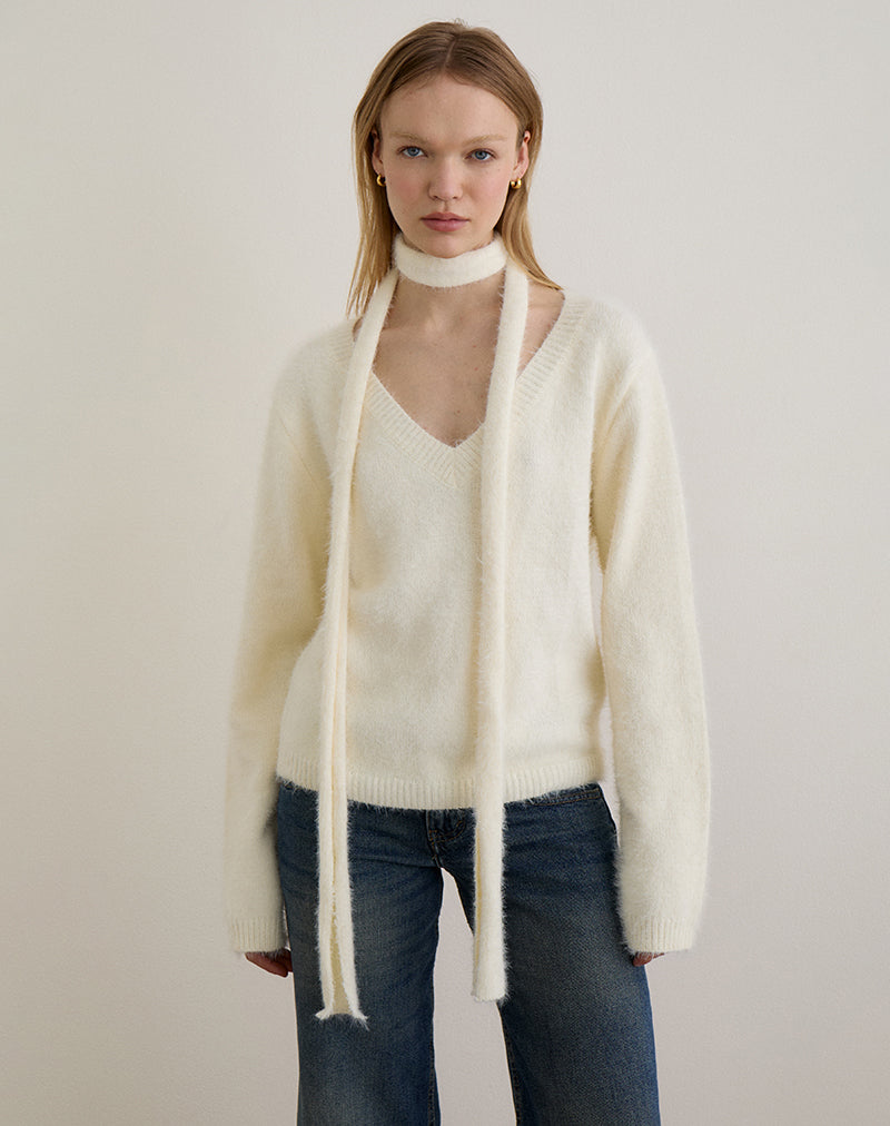 Dikara - Maglione con sciarpa in maglia bianco sporco