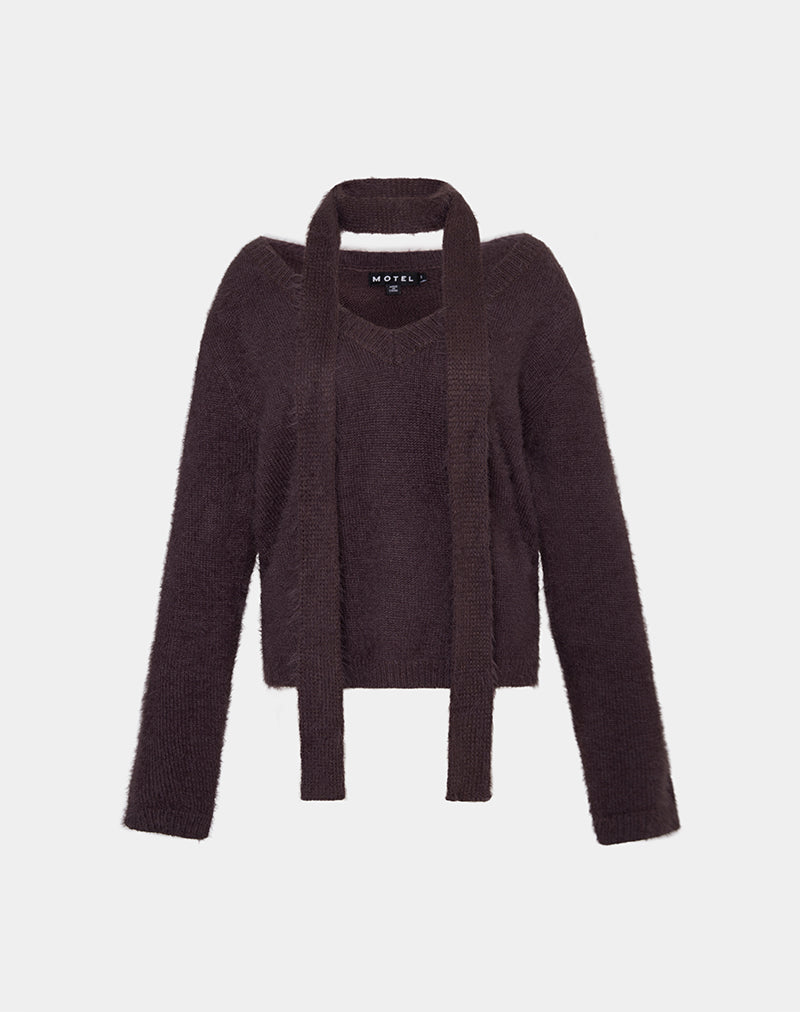 Immagine di Dikara Maglione con sciarpa in maglia marrone