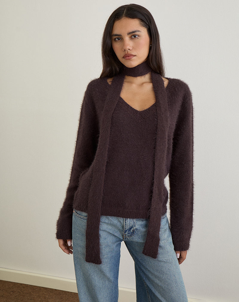 Immagine di Dikara Maglione con sciarpa in maglia marrone