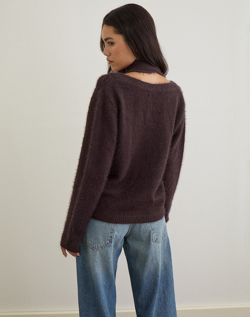 Immagine di Dikara Maglione con sciarpa in maglia marrone