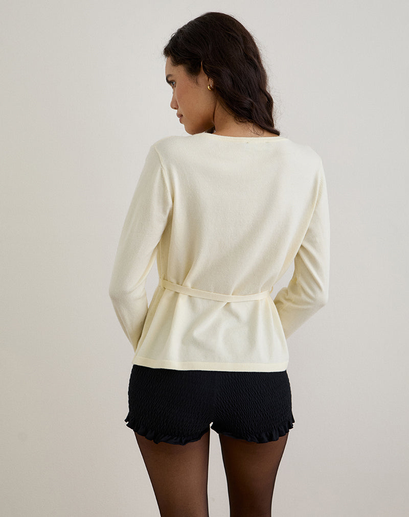 Immagine di Divya Cardigan con cravatta in maglia Crema