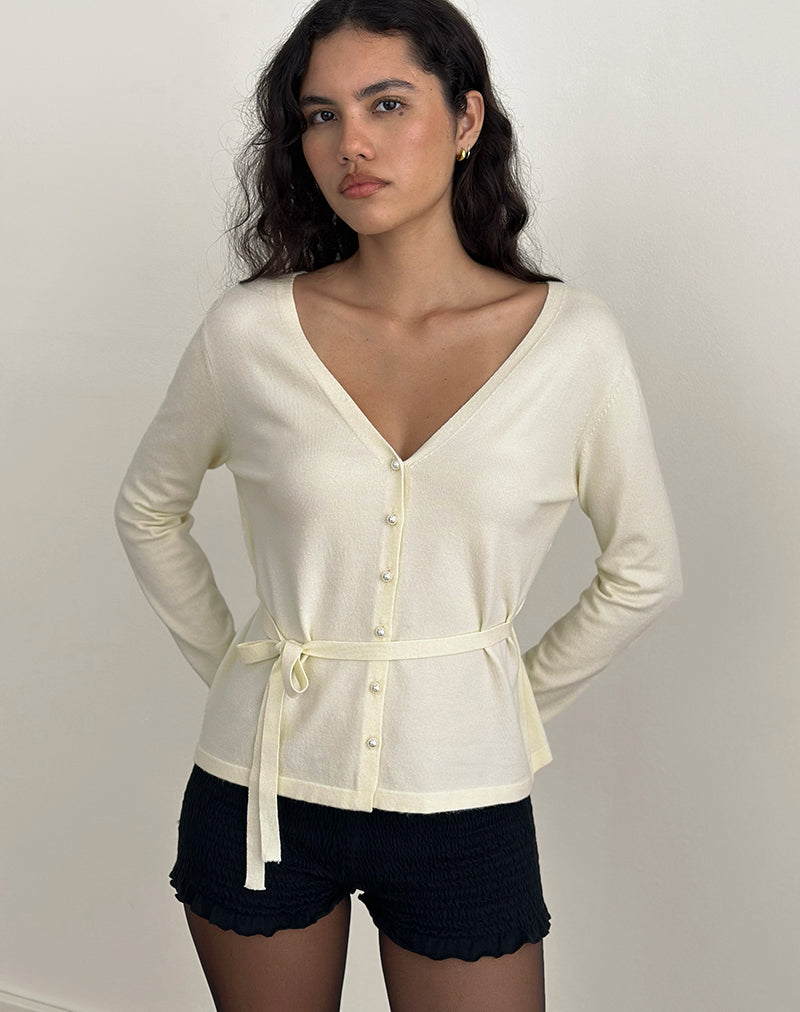 Immagine di Divya Cardigan con cravatta in maglia Crema