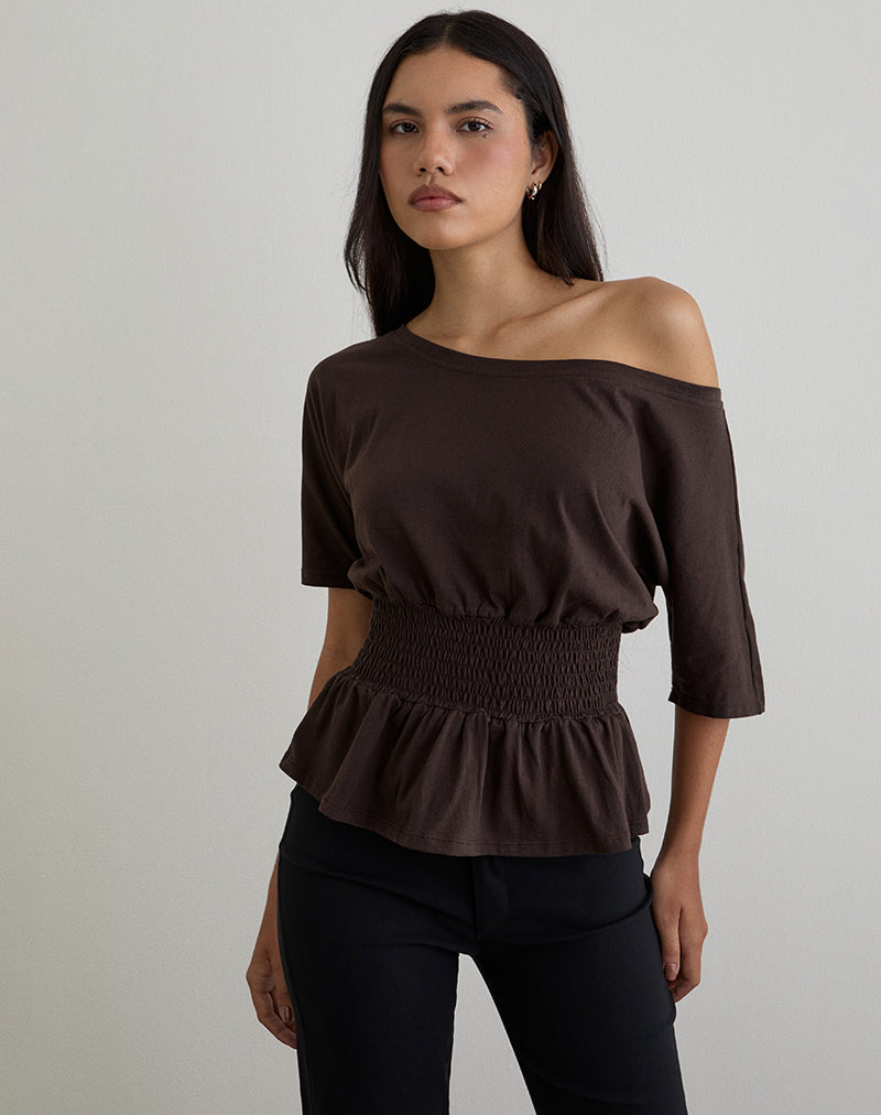 Domani Top off the shoulder in cioccolato