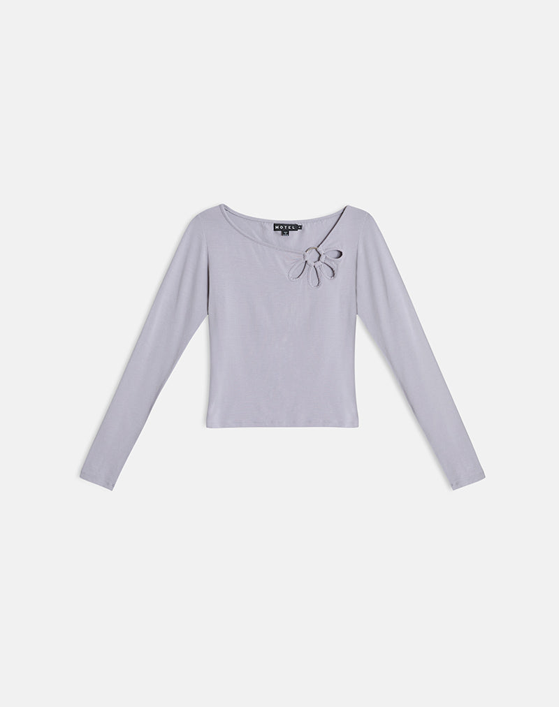 Top a maniche lunghe Donela con anello floreale in grigio lilla