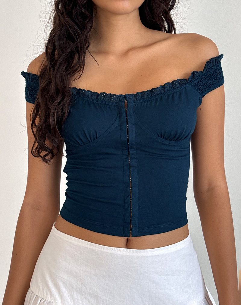 Dovica - Top corsetto con bordi in pizzo - Navy