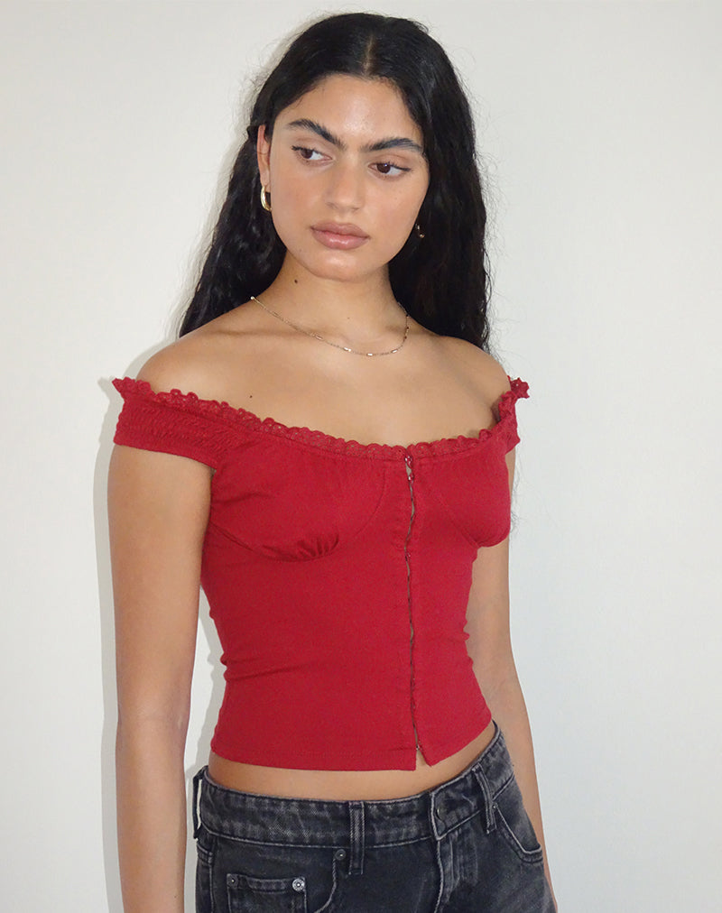 immagine di Dovica Top corsetto in pizzo rosso adrenalina