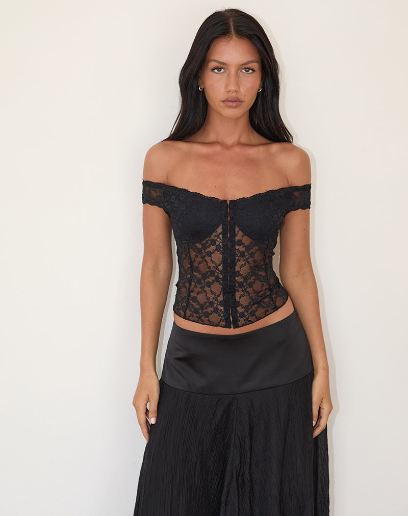 Top corsetto Dovica in pizzo nero rosa canina