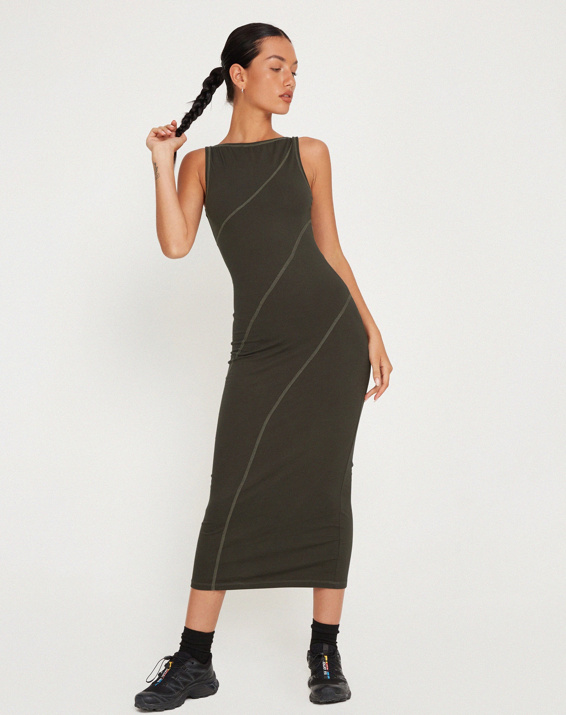 Immagine di Driki Midi Dress in canna di fucile con punto superiore grigio