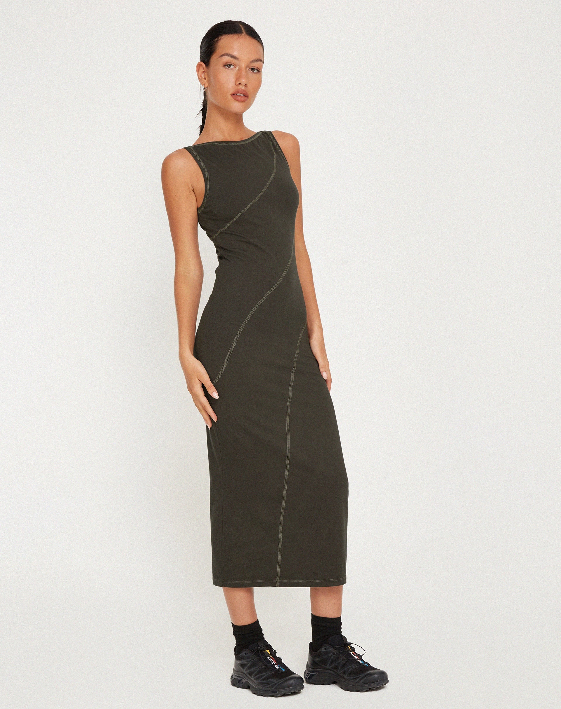 Immagine di Driki Midi Dress in canna di fucile con punto superiore grigio
