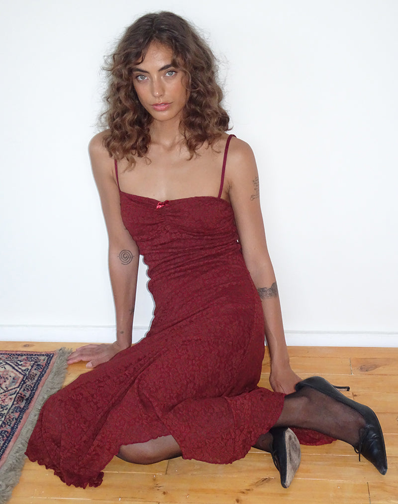 Immagine di Drusilla Midi Dress in pizzo rosa Borgogna