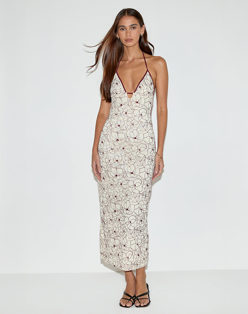 Druvish - Vestito midi in linea a fiori color crema