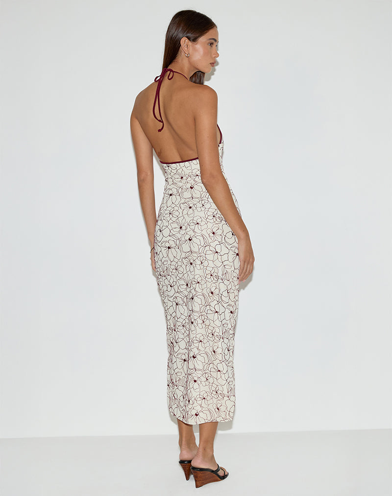 Druvish - Vestito midi in linea a fiori color crema