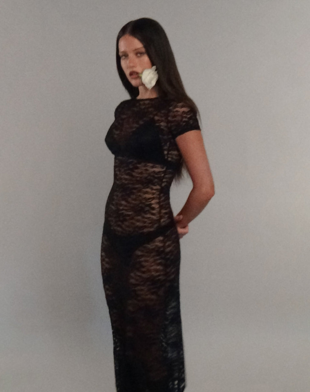 Detrie - Vestito midi in pizzo con schiena bassa in pizzo nero Jet