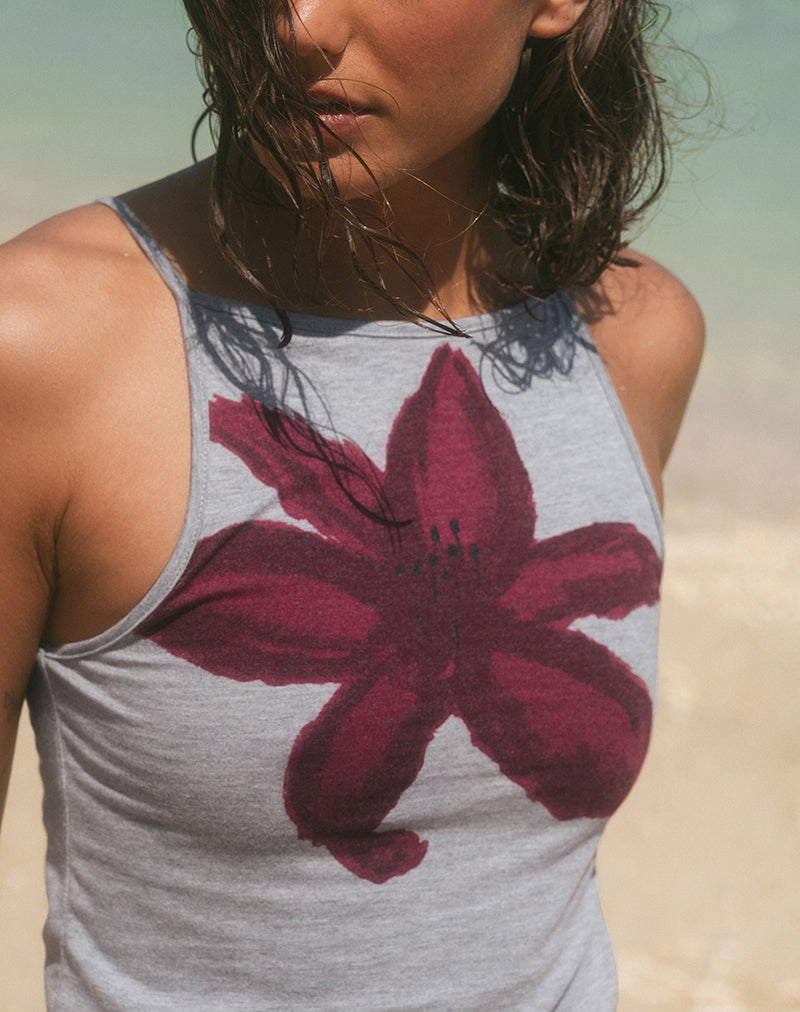 Immagine di Dudley Gilet Top in Grey Marl Painted Flower