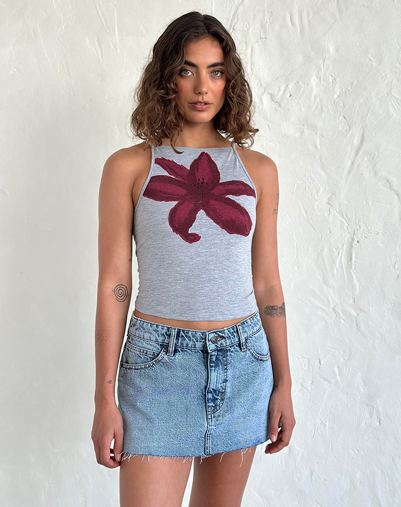 Immagine di Mini gonna in denim con orlo a vivo e lavaggio blu vintage