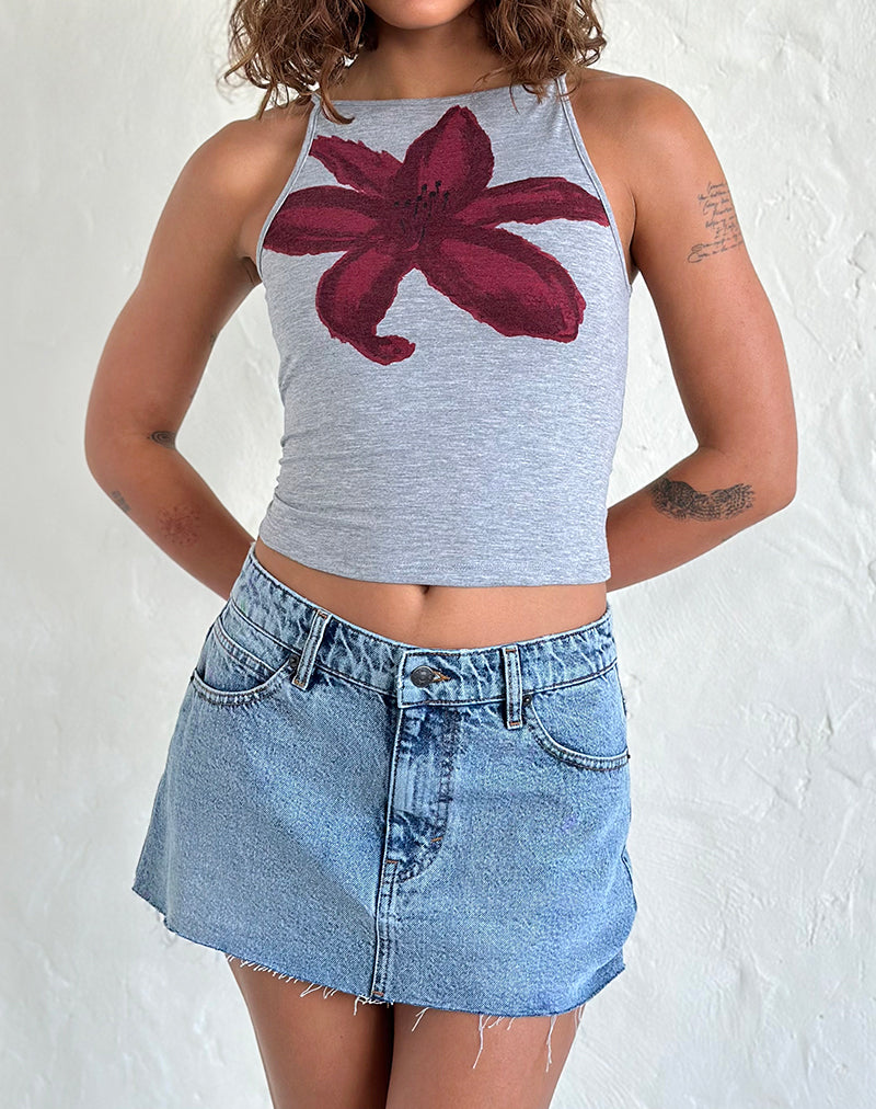 Immagine di Mini gonna in denim con orlo a vivo e lavaggio blu vintage