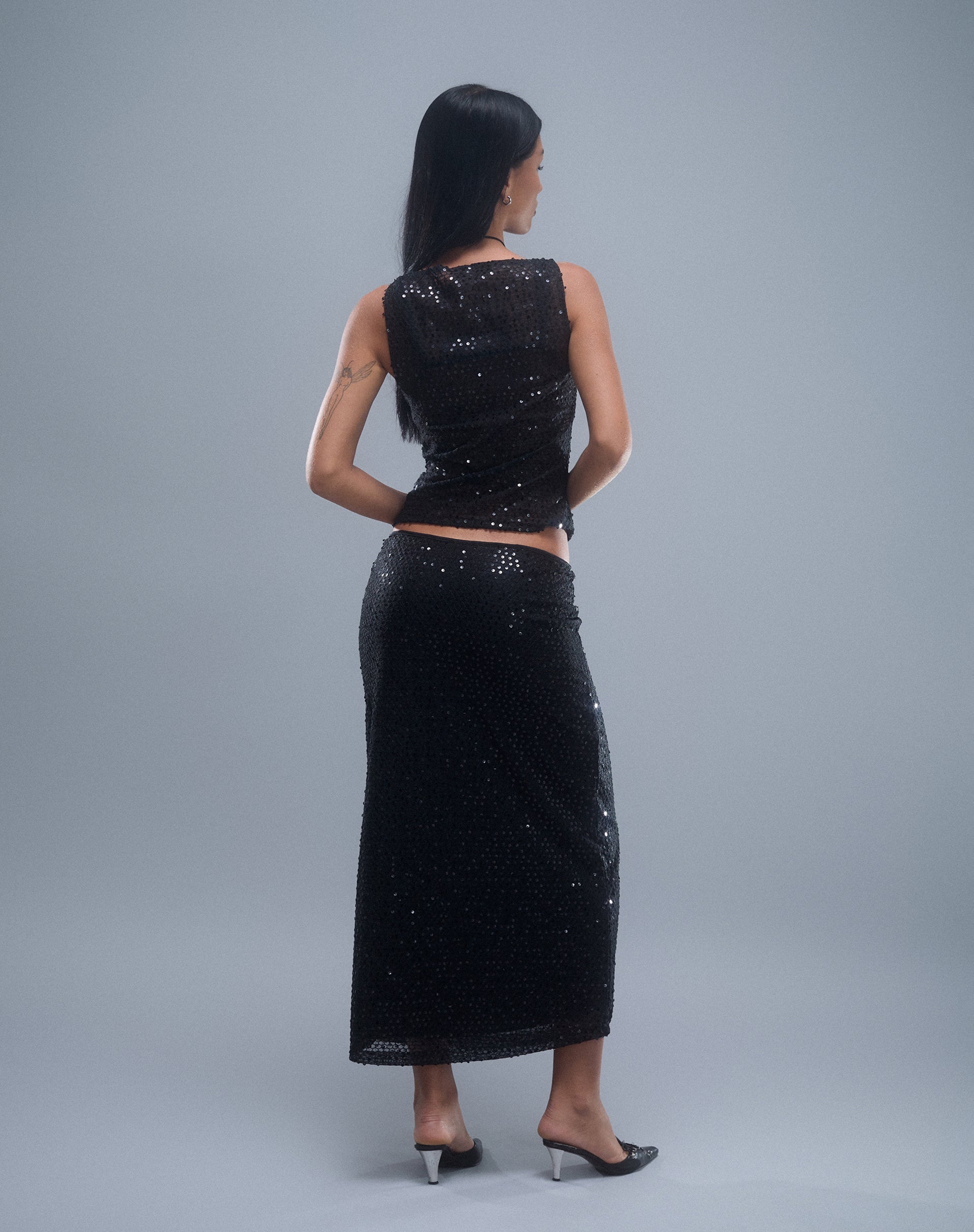 Immagine di Tresha Maxi Gonna in maglia di paillettes Nero