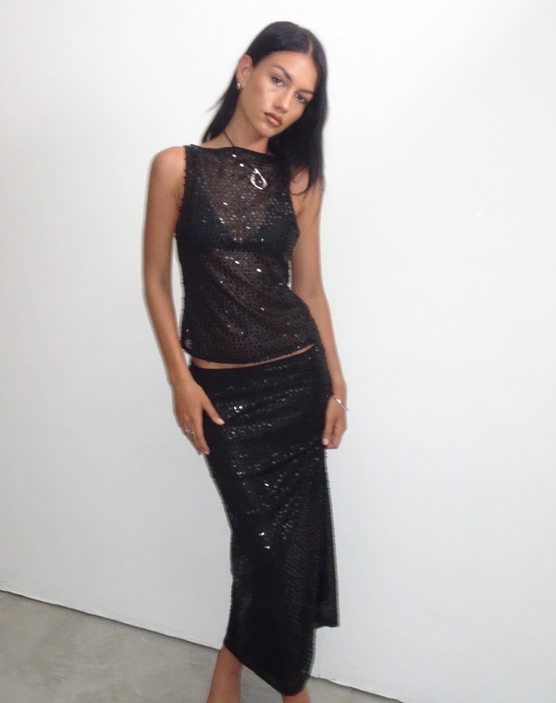 Immagine di Dudley Gilet Top in maglia di paillettes Nero