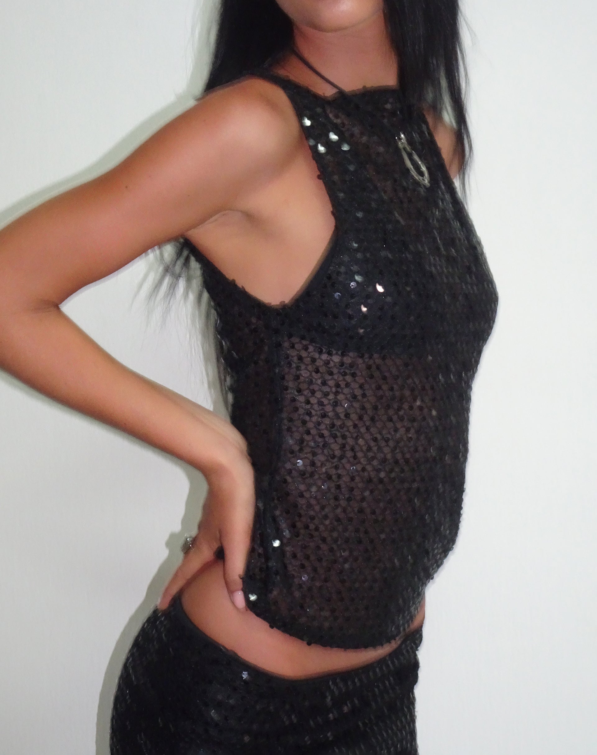 Immagine di Dudley Gilet Top in maglia di paillettes Nero