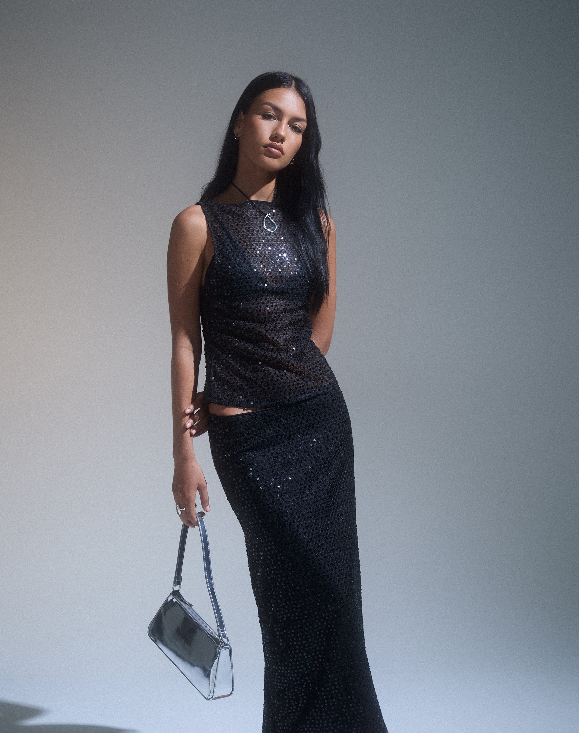 Immagine di Dudley Gilet Top in maglia di paillettes Nero