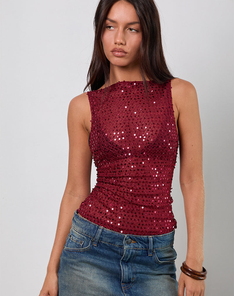 Gilet Dudley in maglia di paillettes borgogna