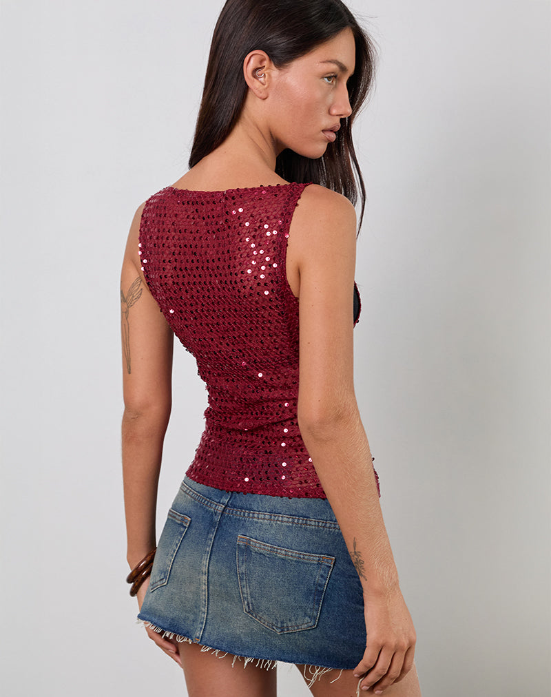 Immagine di Dudley Gilet Top in maglia di paillettes Borgogna