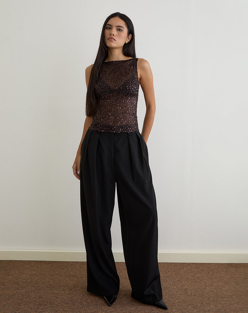 Canotta Dudley in maglia di paillettes, caffè