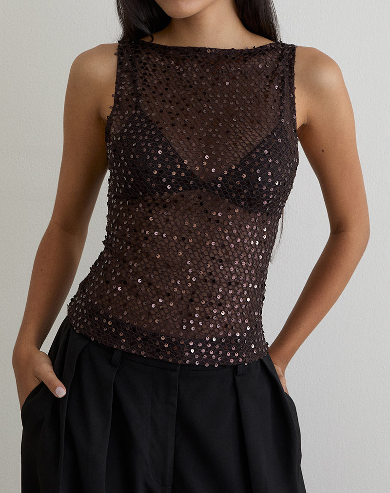 Immagine di Dudley Gilet Top in maglia di paillettes Caffè