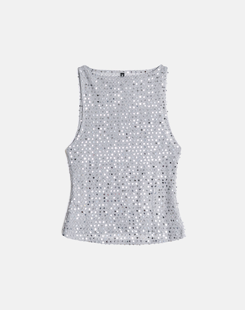 Gilet Dudley in maglia di paillettes argento scuro
