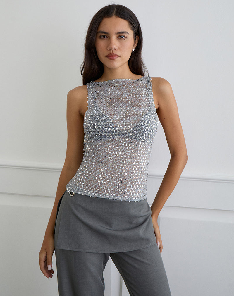 Gilet Dudley in maglia di paillettes argento scuro