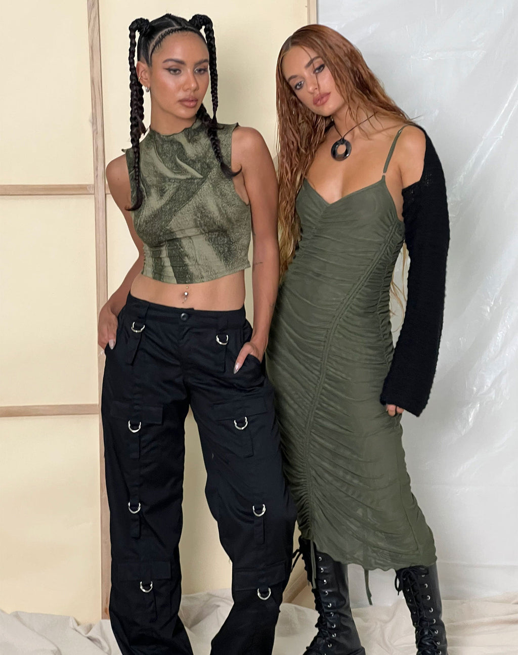 Dulcia - Vestito midi a rete increspata in foglia verde
