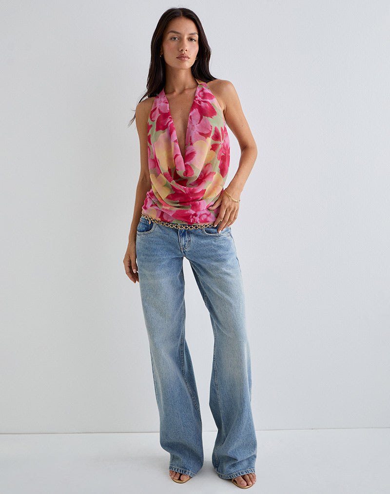 Immagine di Duma Cowl Halter Top in grassetto multicolore floreale