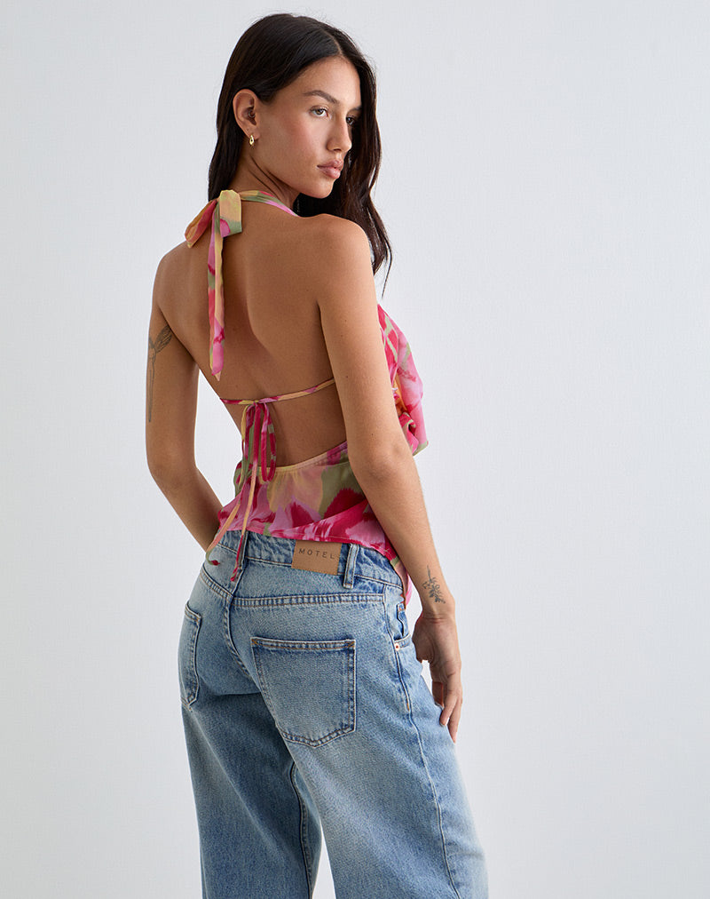 Immagine di Duma Cowl Halter Top in grassetto multicolore floreale