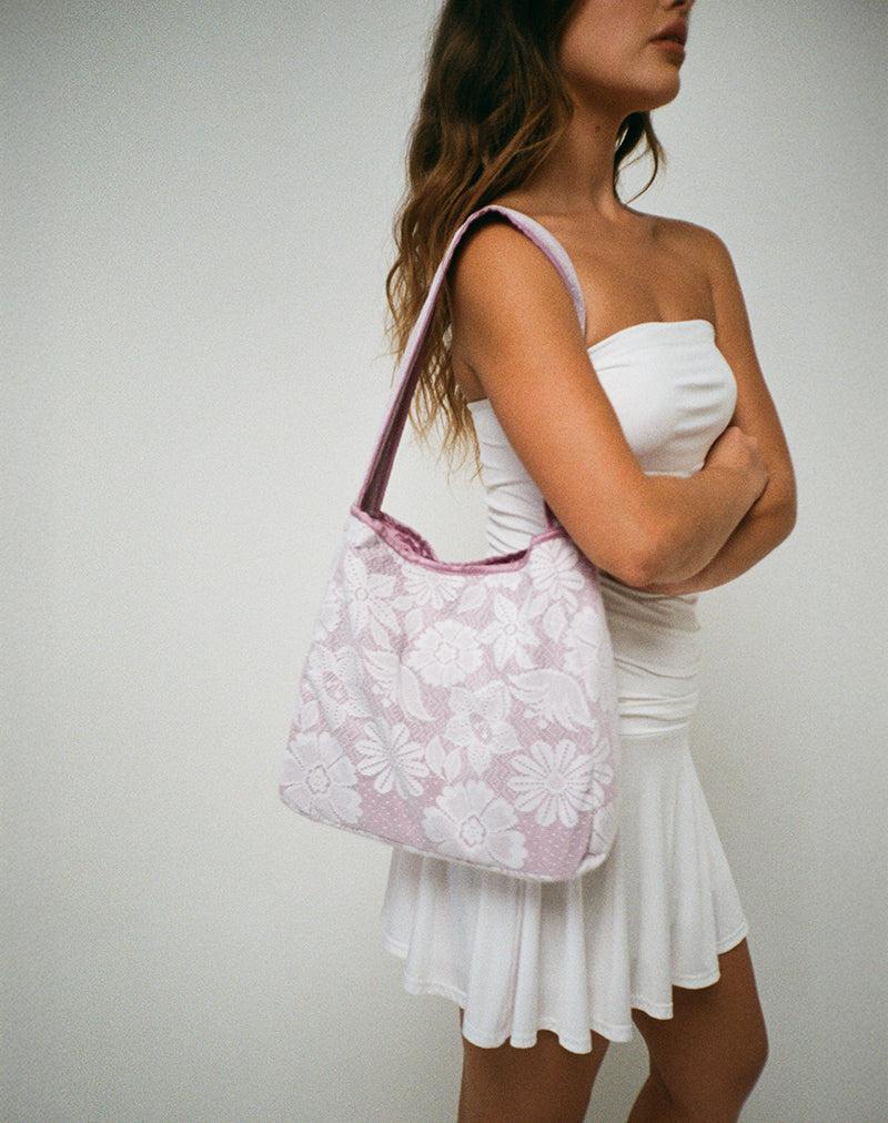 Borsa Dune in bianco con pizzo rosa