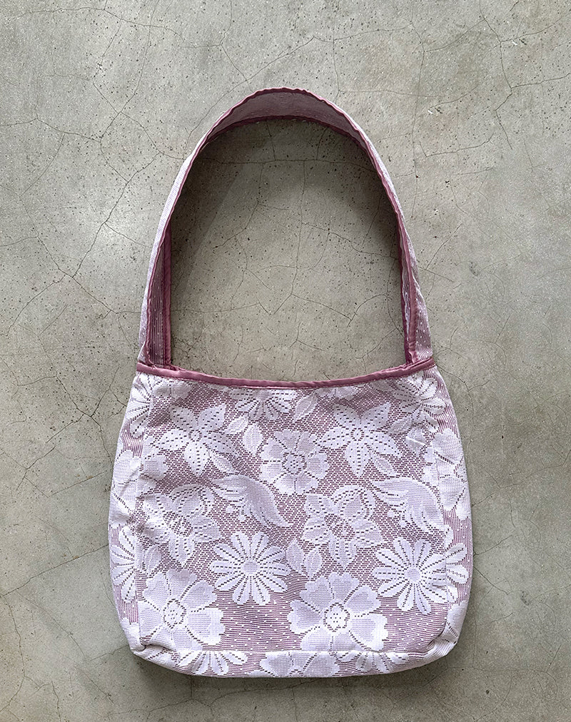 Borsa Dune in bianco con pizzo rosa