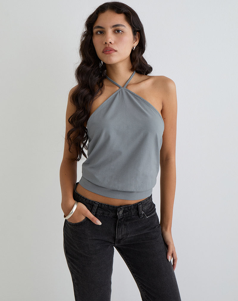 Dyilla - Top con collo a freccia in grigio