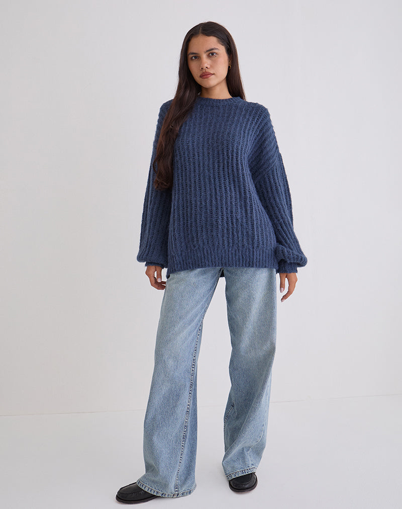 Daren - Maglione oversize in maglia blu navy
