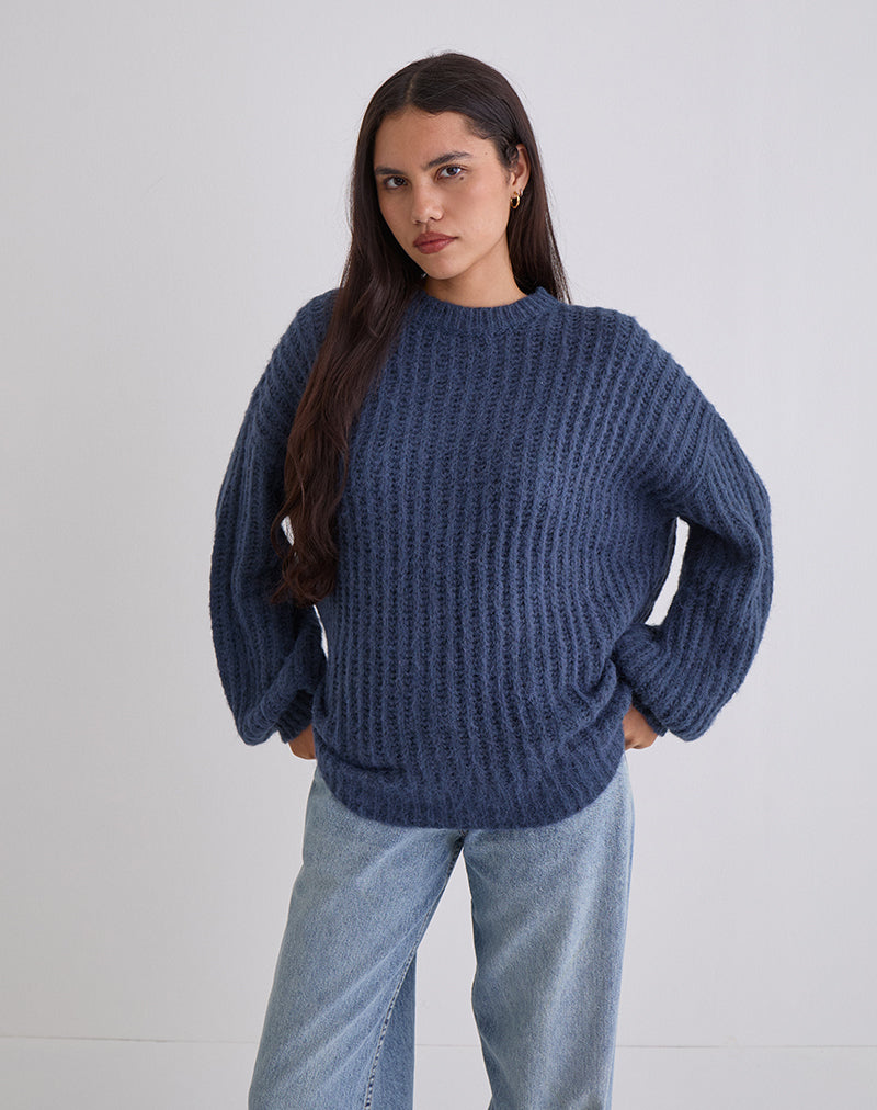 Immagine di Daren: maglione oversize in maglia blu scuro