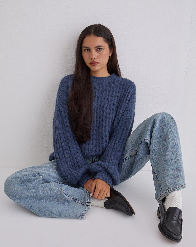 Daren - Maglione oversize in maglia blu navy