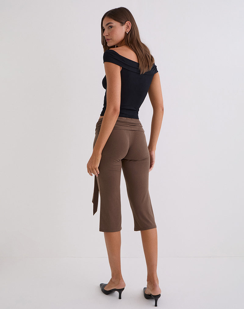 Image of Effy Tie Side Capri in Cupro Bitter Chocolate