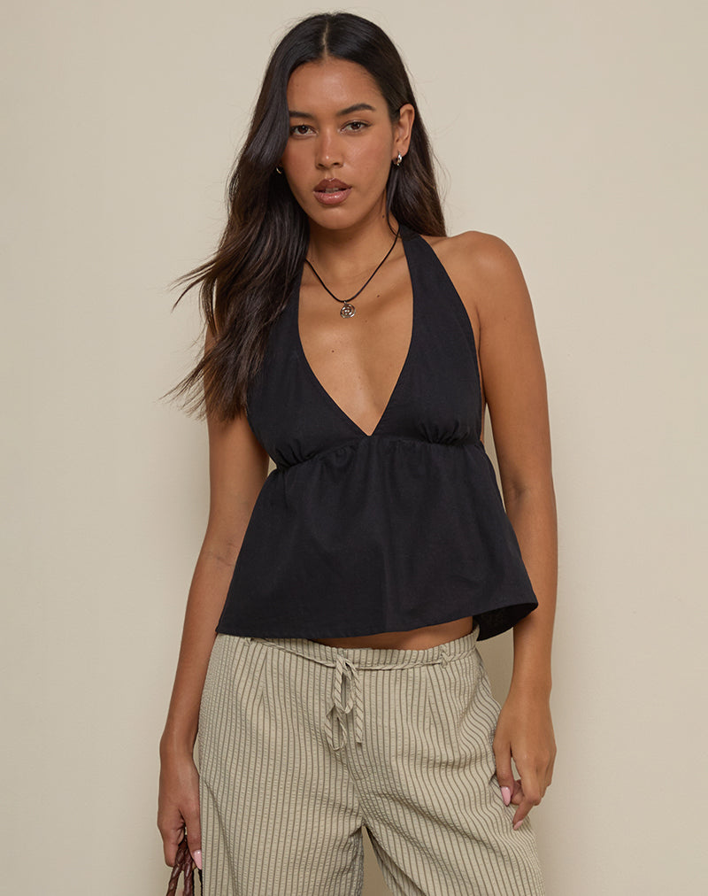 Top Eldana con collo alto in nero
