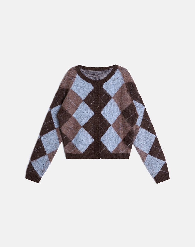 Eliana Cardigan in Knit Argyle Blue