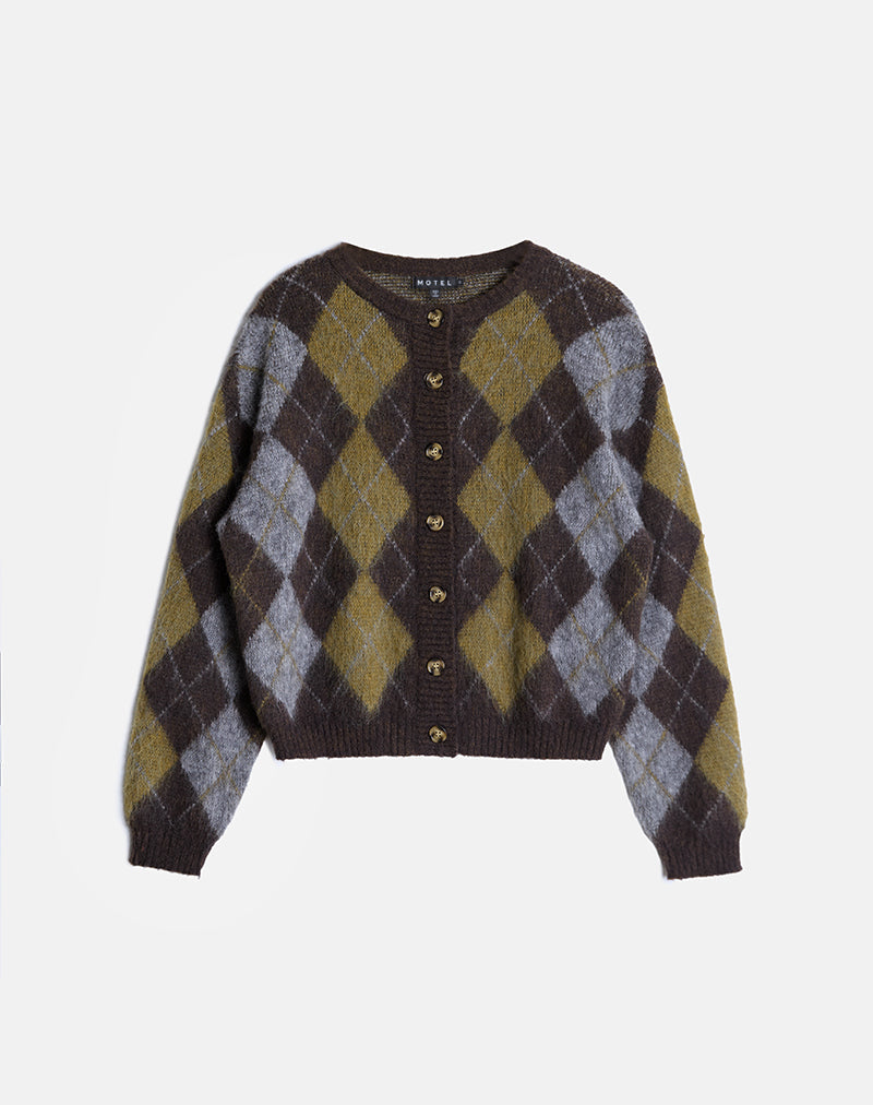 Immagine del cardigan Eliana in maglia argyle marrone