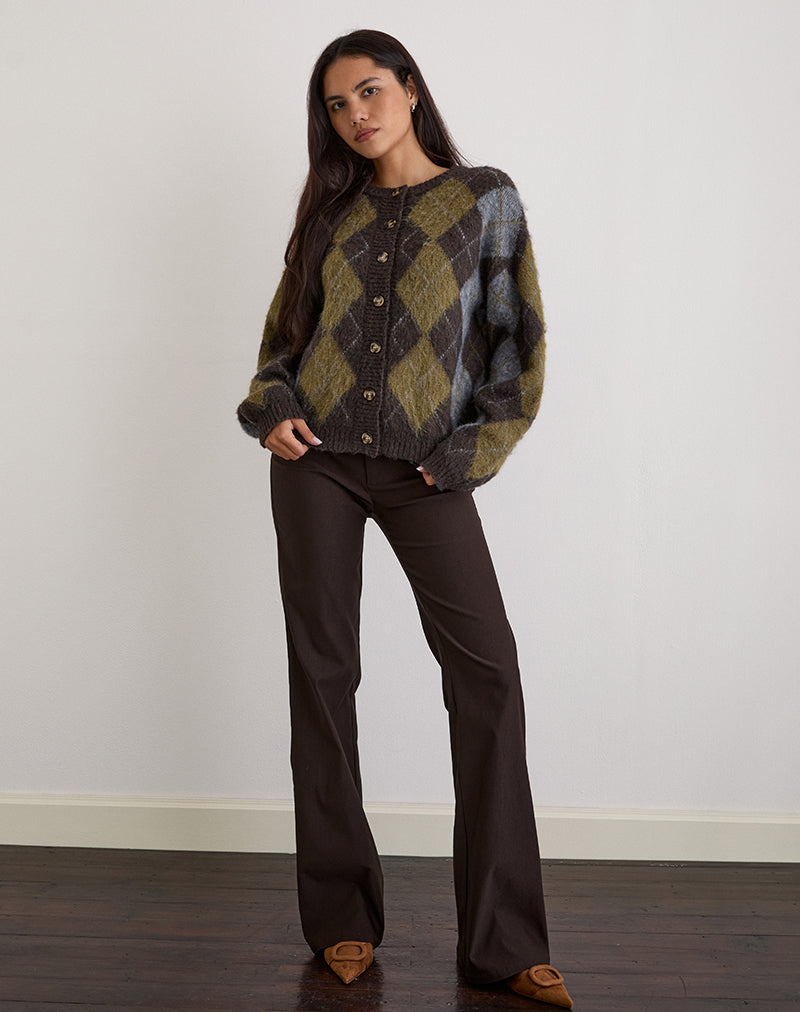 Immagine del cardigan Eliana in maglia argyle marrone