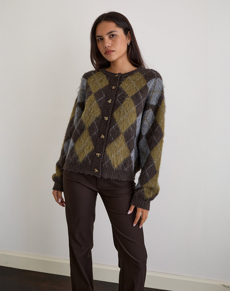 Immagine del cardigan Eliana in maglia argyle marrone