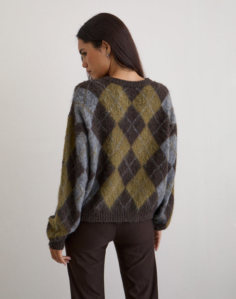 Immagine del cardigan Eliana in maglia argyle marrone