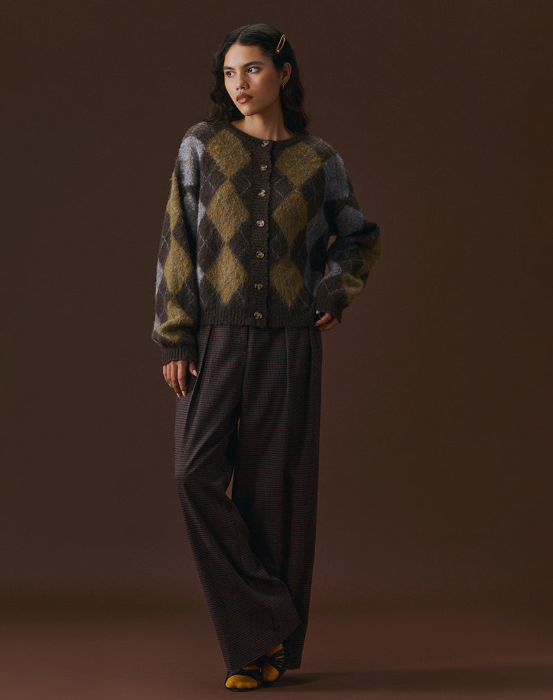 Immagine del cardigan Eliana in maglia argyle marrone