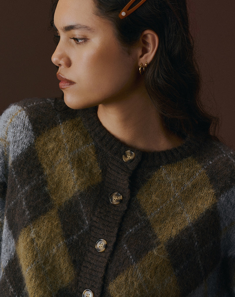 Immagine del cardigan Eliana in maglia argyle marrone