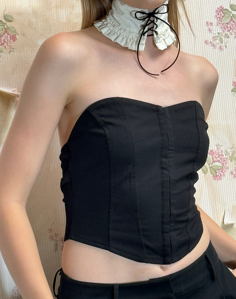 Top corsetto Elita con ganci e occhielli in nero